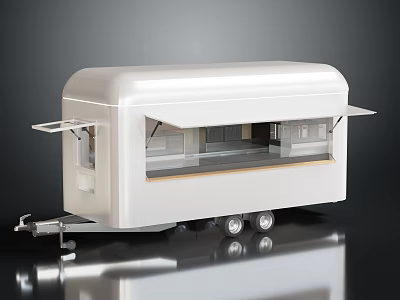 White Trailer Style Functional Vehicle With Open Windows Interior Workspace And Catering Setup 3d model