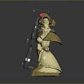 Mecha Robot Figure Design With Brown Yellow Armor Red Head Component And Large Weapon