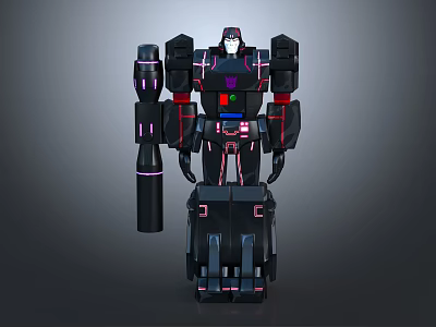 Black Robot Character With Purple Red Details And Mechanical Armor Structure 3d model