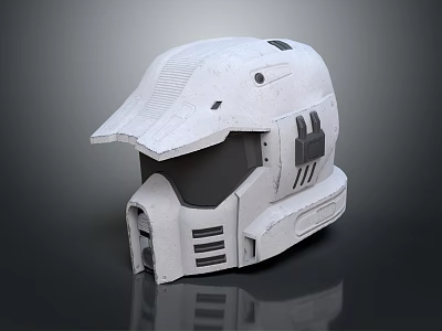 Futuristic White Protective Helmet With Structured Hard Shell And Face Shield For Sci Fi Attire 3d model