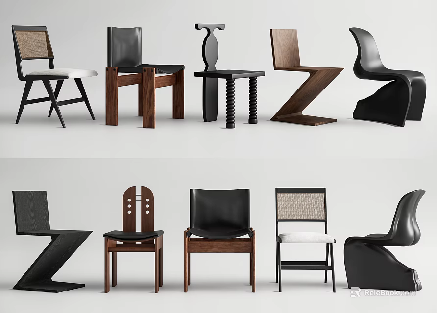 Stylish Modern Dining Chairs With Various Unique Designs And Ergonomic Backrest Structures 3d model