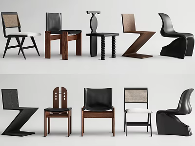 Stylish Modern Dining Chairs With Various Unique Designs And Ergonomic Backrest Structures 3d model