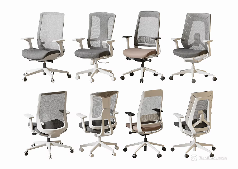 Modern Office Chairs With Mesh Backrest Various Styles Adjustable Ergonomic Armrests And Swivel Wheels 3d model 