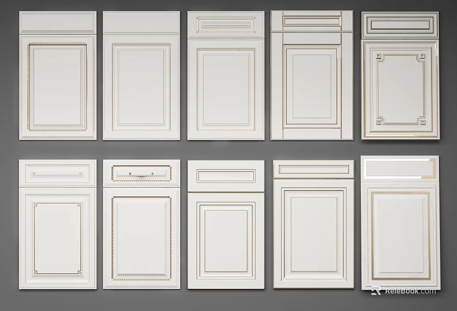 Various Wardrobe Door Styles With Different Panel Designs And Decorative Details 3d model