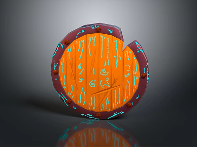 Decorative Shield With Orange Surface Red Edges And Blue Accents Intricate Patterns 3d model
