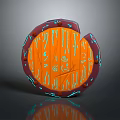 Decorative Shield With Orange Surface Red Edges And Blue Accents Intricate Patterns