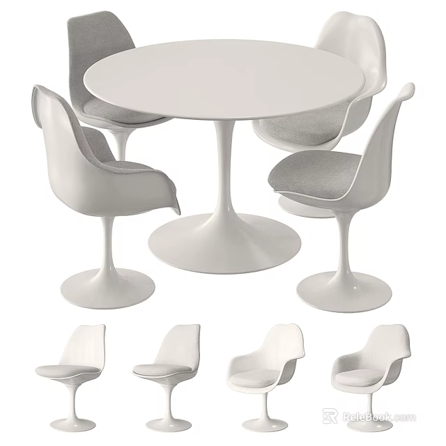 Modern Dining Table and Chairs Set With Round Table Curved Chair Design Sleek Legs 3d model 