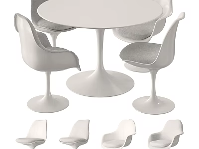 Modern Dining Table and Chairs Set With Round Table Curved Chair Design Sleek Legs 3d model