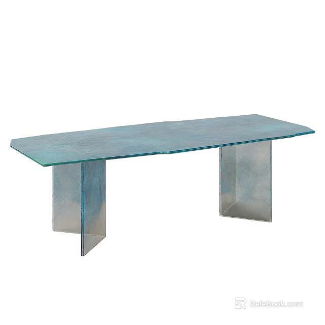 Modern Teal Glass Top Dining Table With Sleek Metal Legs And Rectangular Shape 3d model
