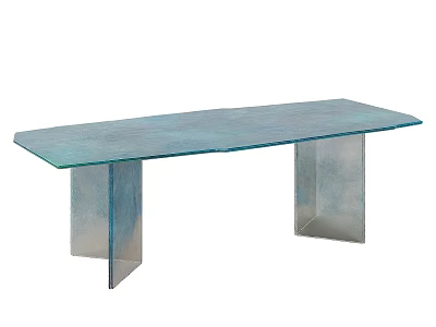 Modern Teal Glass Top Dining Table With Sleek Metal Legs And Rectangular Shape 3d model