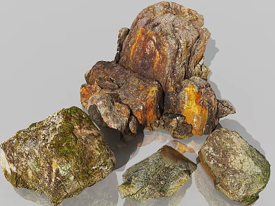 Natural Stone And Wood Pieces Showcasing Diverse Textures And Earthy Tones 3d model