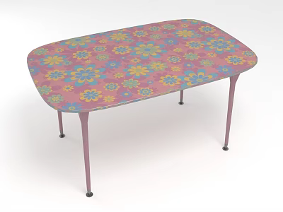 Pink Floral Dining Table with Colorful Flower Patterns and Pink Legs Design 3d model