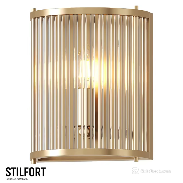 Elegant Gold Wall Lamp With Vertical Stripes Shade And Warm Illumination 3d model 