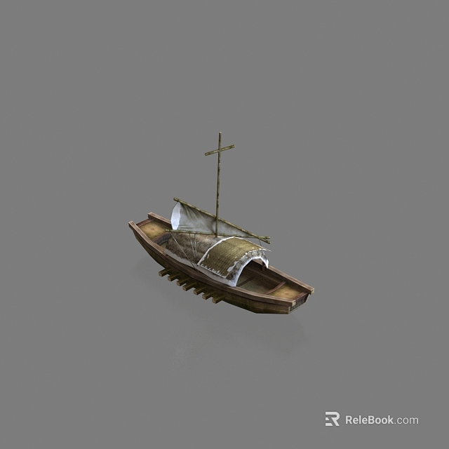 Classic Wooden Boat with Tall Mast Canvas Sail and Handcrafted Hull Details 3d model 