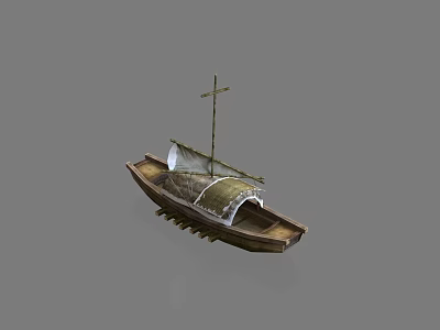 Classic Wooden Boat with Tall Mast Canvas Sail and Handcrafted Hull Details 3d model