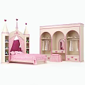 Pink Castle Shaped Kids Bed With Turrets Heart Decorations Wardrobe And Dresser