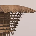 Wooden Garden Ornament Featuring Flower Shaped Top And Intricate Grid Pattern