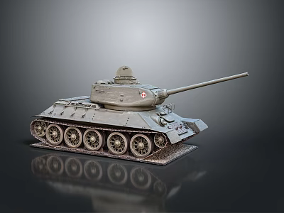 Detailed Tank Model With Turret Cannon Tracks And Display Base Reflection 3d model