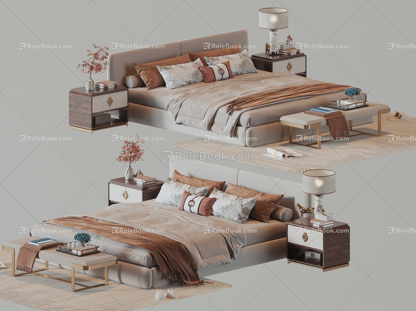 Bed with double bed 3d model