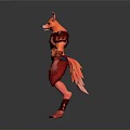 Man In Red Armor With Fox Head Standing Against Gray Background