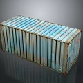 Rusty Metal Shipping Container With Blue White Stripes And Rectangular Structure