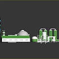 Cartoon Scenery With Green White Silos Power Tower Truck And Dome Structures