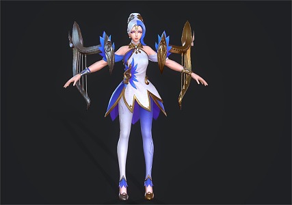 Female soldier blue and white porcelain clothing 3d model