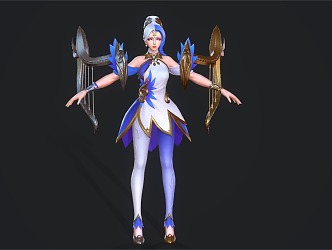 Female soldier blue and white porcelain clothing 3d model