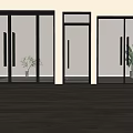 Modern Double Glass Doors With Black Frames For Home Interior Design 3d model