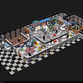 Colorful Indoor Playground With Slide Carousel Black And White Checkered Floor And Kids Activity Areas