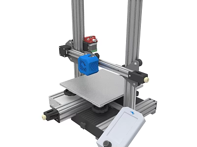 Professional 3D Printer Machine With Metal Frame Blue Print Head Print Bed And Control Unit 3d model
