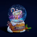 Decorative Ornament Set with Snow Globe Candy Cane 2023 Wooden Barrel Base Happy New Year