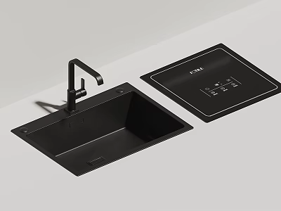Modern Black Kitchen Sink With Faucet And Countertop Control Panel 3d model