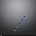 Long Blue Rod With Black White Stripes And Yellow Tip On Gray Surface