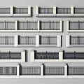 Building Exterior Wall Balcony Railings With Different Design Patterns And Metal Elements