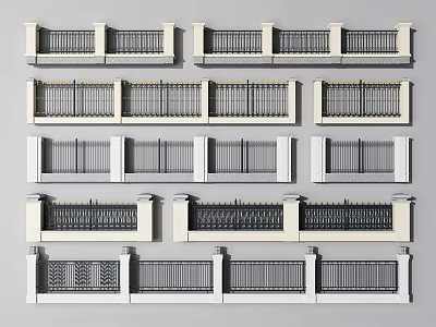 Building Exterior Wall Balcony Railings With Different Design Patterns And Metal Elements 3d model