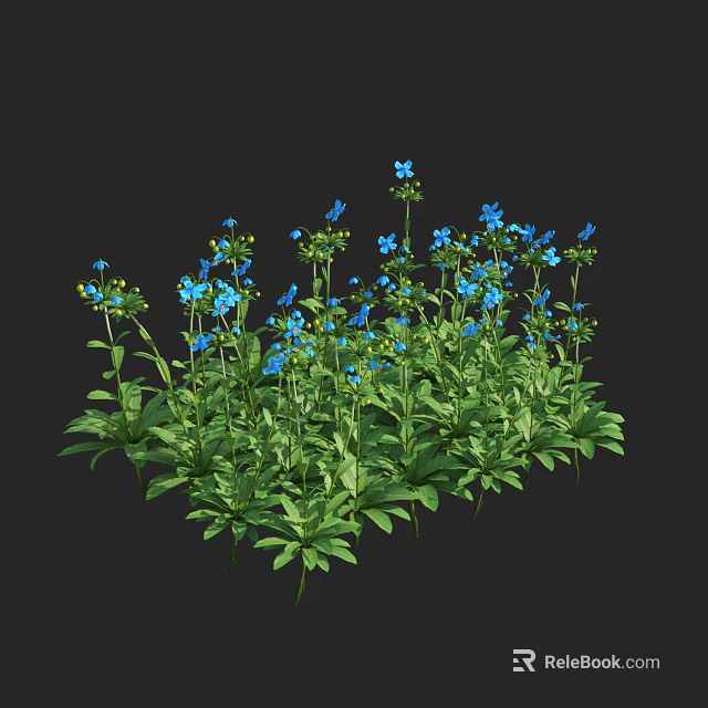 Vibrant Blue Flowers with Lush Green Leaves Growing in Natural Clusters 3d model 