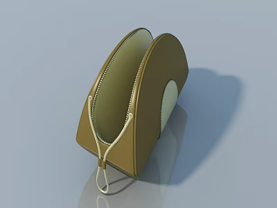Brown Hinged Door Featuring Curved Shape Light Interior Zipper Detail And Strap 3d model