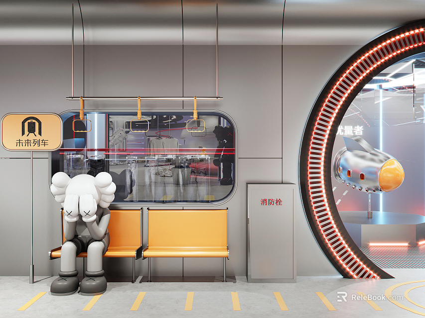 Futuristic Chengdu Metro Carriage With Space Capsule Design Yellow Seats And White Doll 3d model 