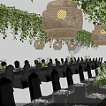 Elegant Black Banquet Table And Chair Combination With Natural Greenery Decor For Upscale Dinner Parties