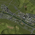 Aerial Planning of Modern City Layout With Buildings River Green Hills and Transportation Network