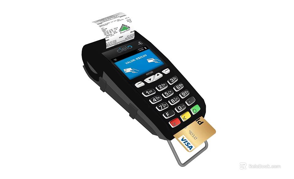 Card Payment Terminal Processing Visa Credit Card Transaction With Receipt 3d model 