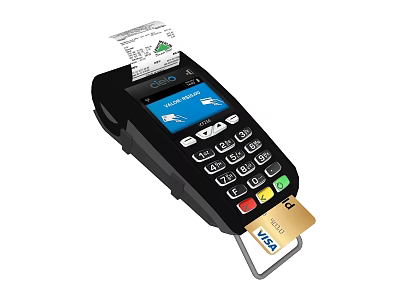 Card Payment Terminal Processing Visa Credit Card Transaction With Receipt 3d model