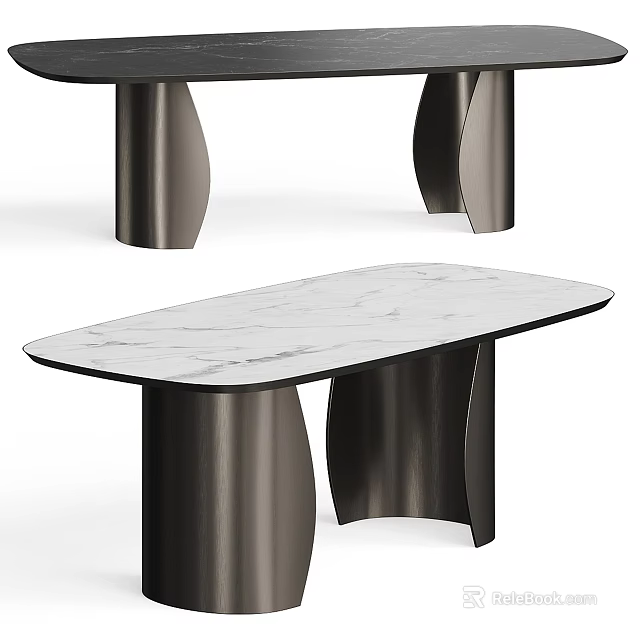 Modern Dining Table With Marble Top And Elegant Metal Legs Design 3d model 