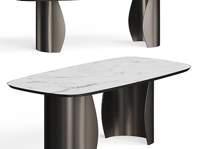 Modern Dining Table With Marble Top And Elegant Metal Legs Design 3d model