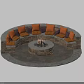Outdoor Round Stone Sectional Sofa With Fire Pit And Cozy Cushions 3d model