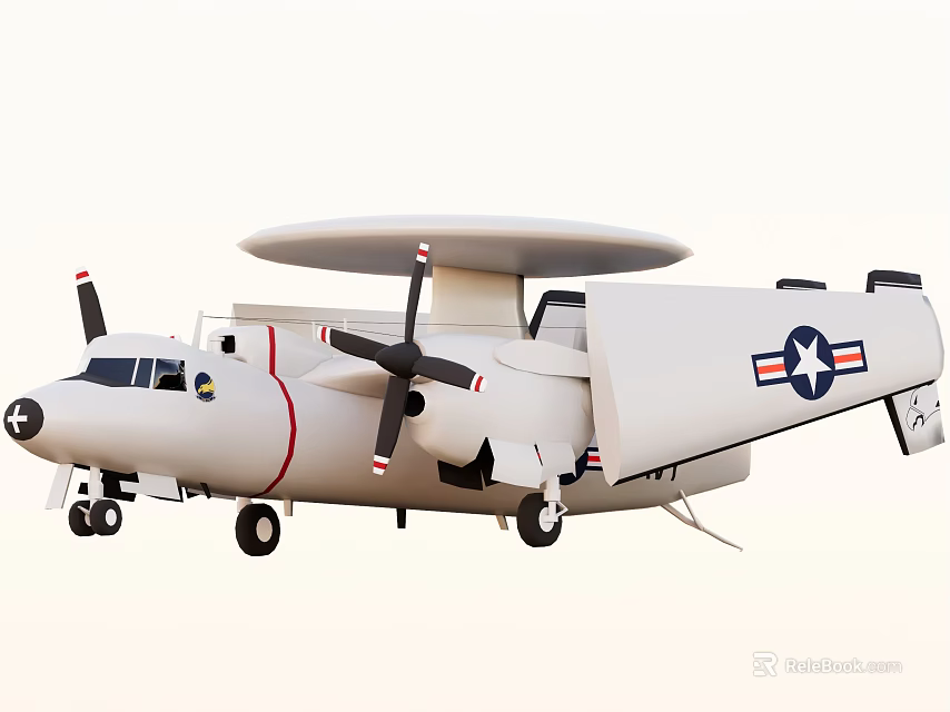 White Military Fighter Jet With Propeller Engine Radar Dome And US Air Force Insignia 3d model 