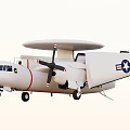 White Military Fighter Jet With Propeller Engine Radar Dome And US Air Force Insignia