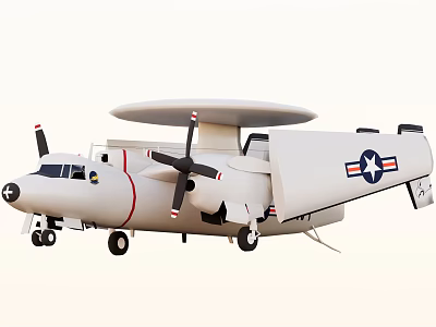 White Military Fighter Jet With Propeller Engine Radar Dome And US Air Force Insignia 3d model