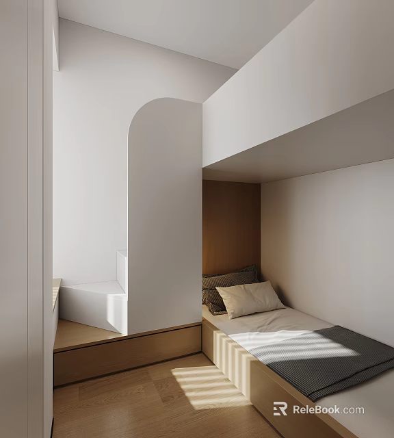 Modern Apartment Bedroom Interior With Minimalist Design And Arch Structure 3d model